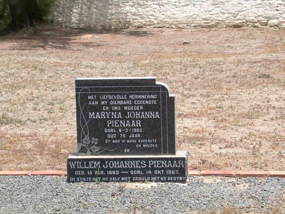 PIENAAR Willem Johannes 1883-1967 &amp; Maryna Johanna  -1962