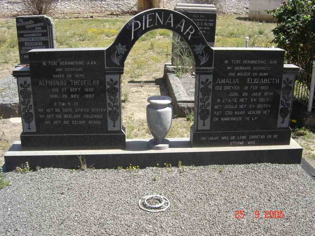 PIENAAR Alphonso Theofilus 1892-1967 &amp; Amalia Elizabeth DREYER 1900-1974