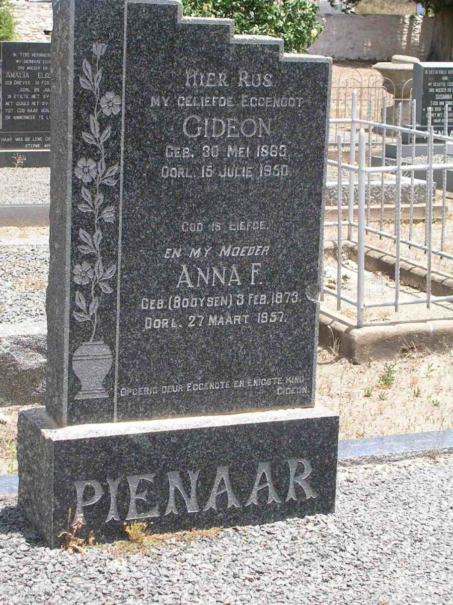 PIENAAR Gideon 1863-1950 &amp;  Anna F. BOOYSEN 1873-1957
