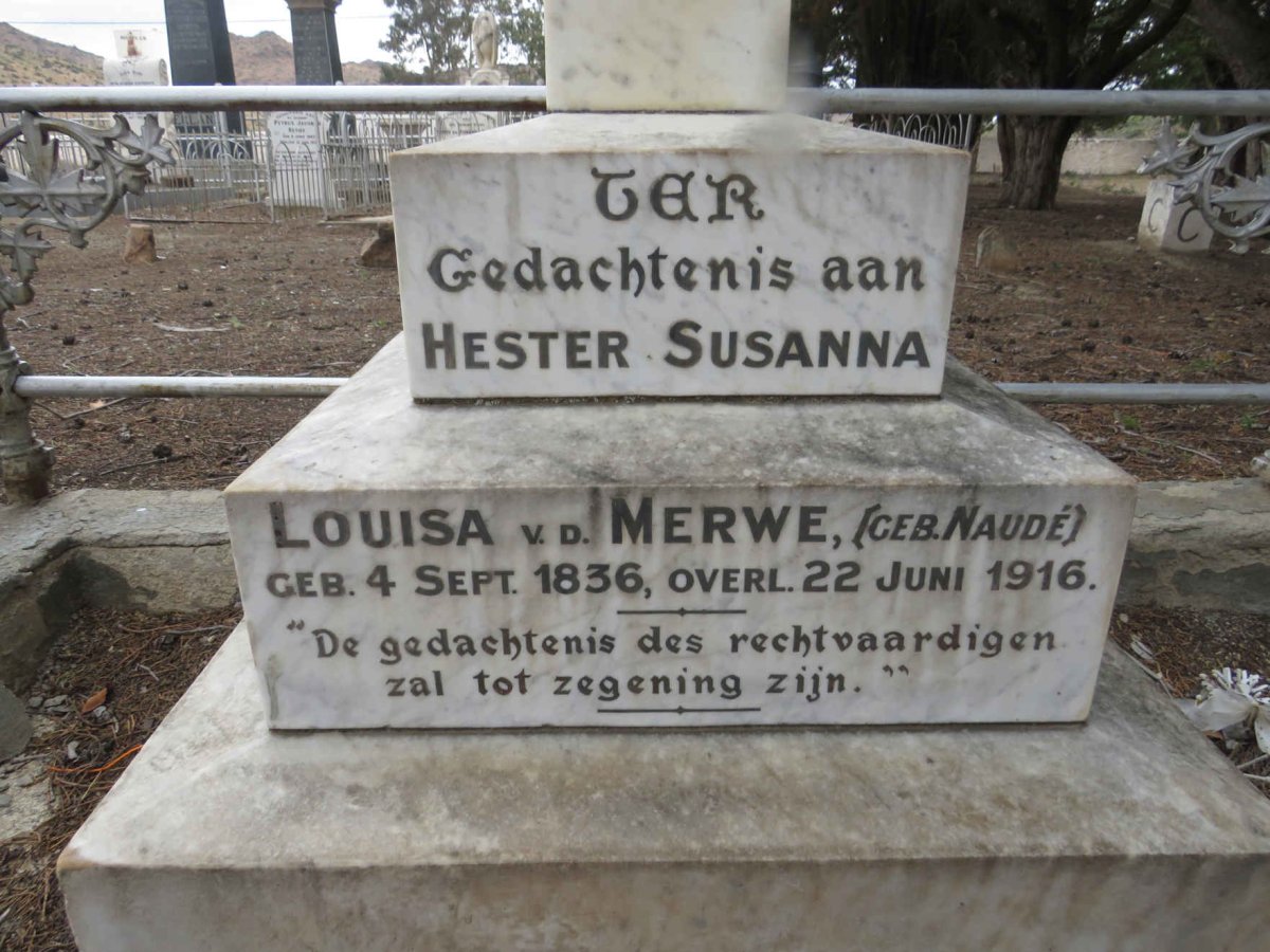 MERWE Schalk W.B., van der 1826-1896 &amp; Hester Susanna Louisa NAUDE 1836-1916