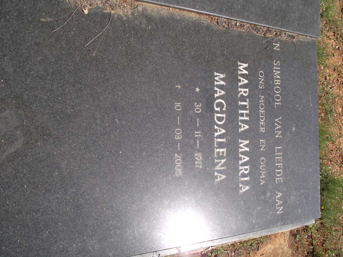 WOLMARANS Martha Maria Magdalena 1917-2005