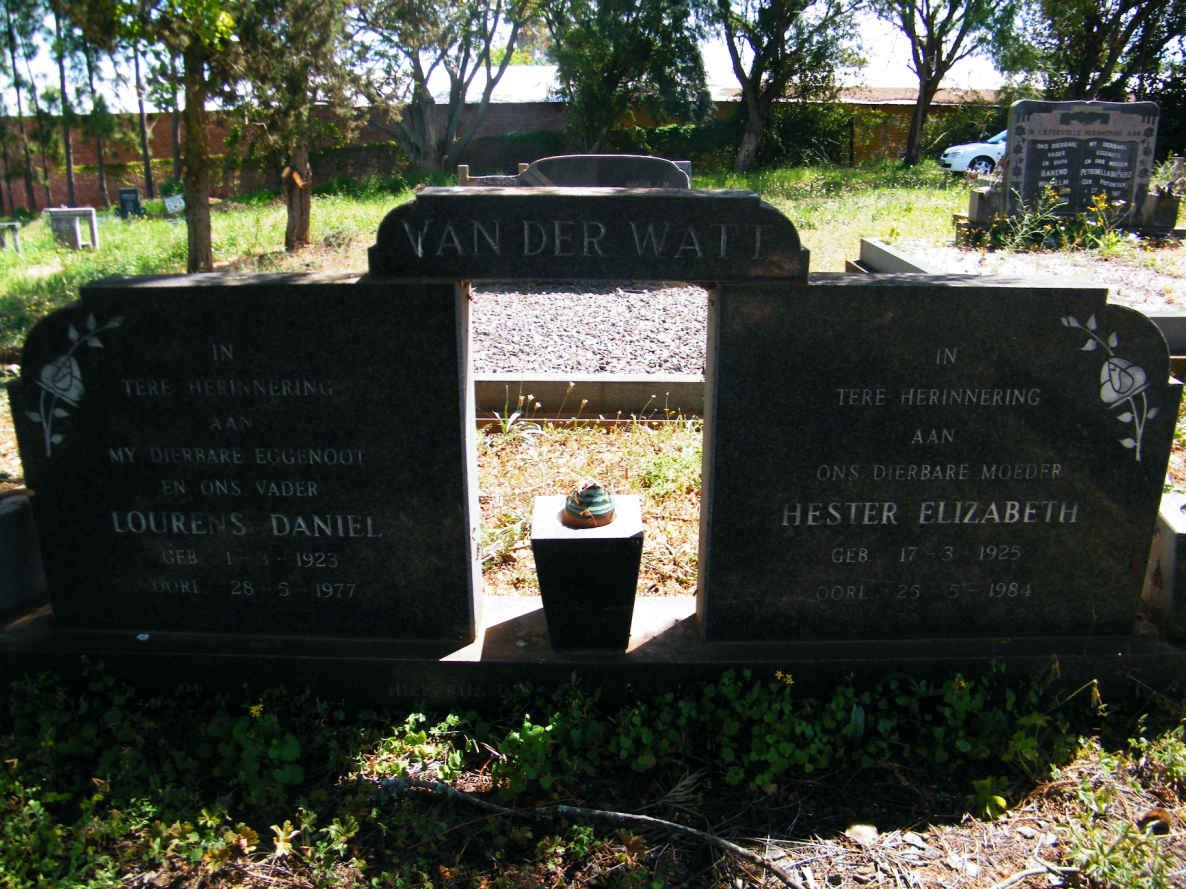 WALT Lourens Daniel, van der 1923-1977 &amp;  Hester Elizabeth 1925-1984