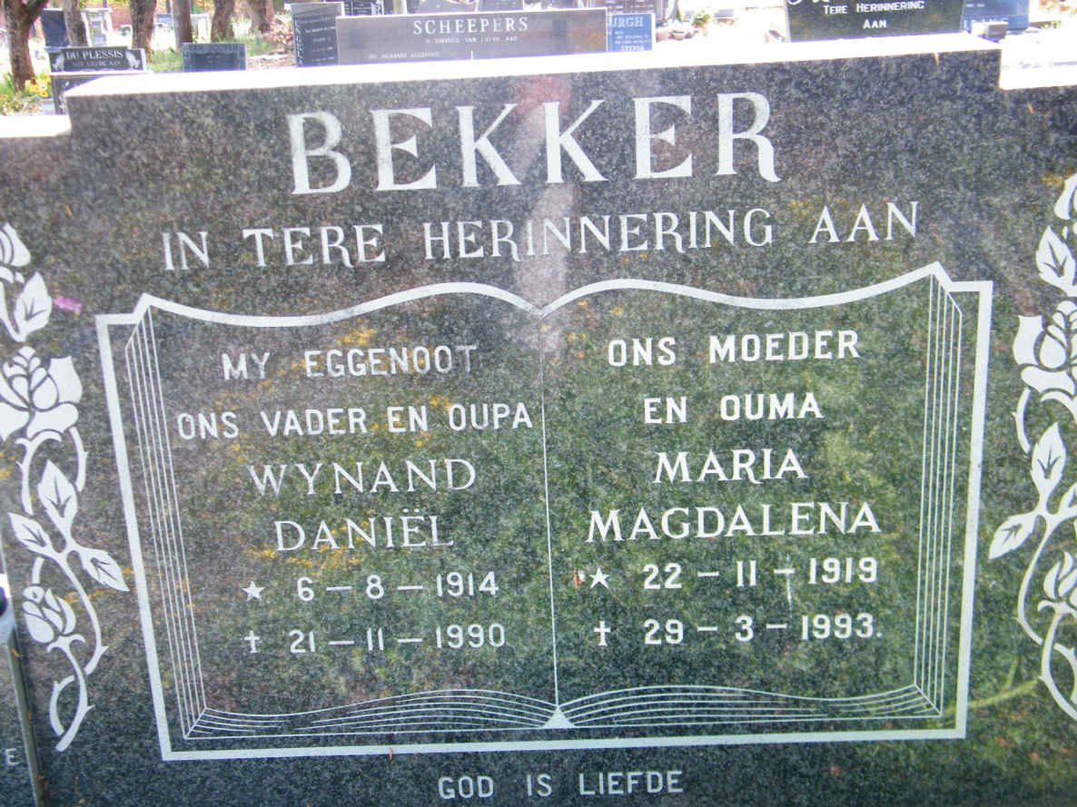 BEKKER Wynand Daniel 1914-1990 &amp; Maria Magdalena 1919-1993