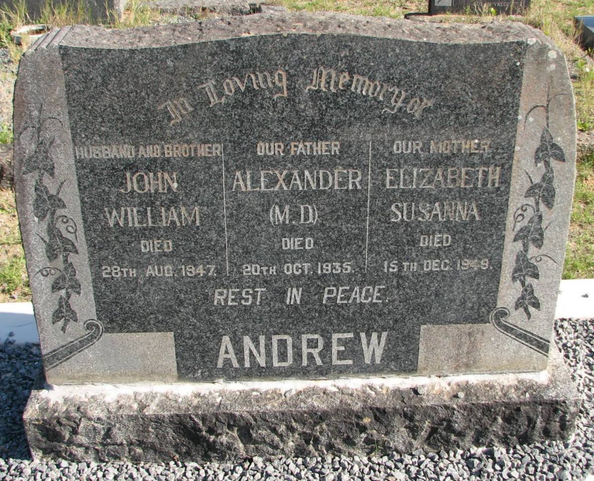 ANDREW Alexander -1935 &amp; Elizabeth Susanna -1949 :: ANDREW John William -1947