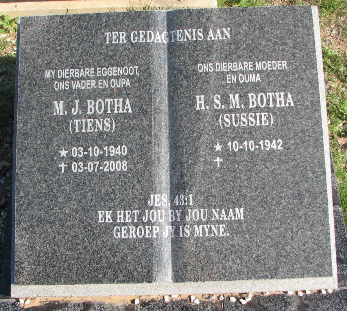 BOTHA M.J. 1940-2008 &amp; H.S.M. 1942-