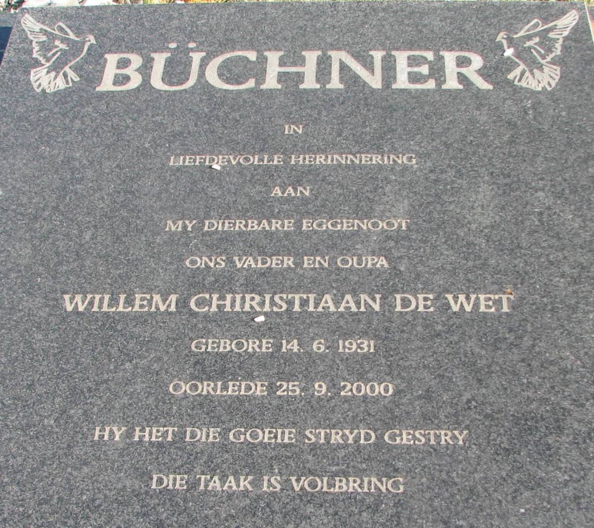 BÜCHNER Willem Chiristiaan De Wet 1931-2000