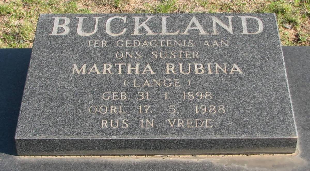 BUCKLAND Martha Rubina nee LANGE 1898-1988