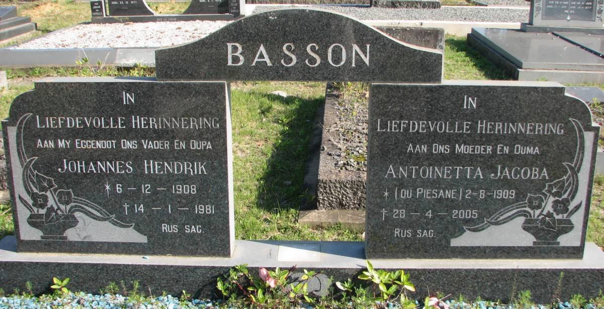 BASSON Johannes Hendrik 1908-1981 &amp; Antoinetta Jacoba DU PIESANE 1909-2005