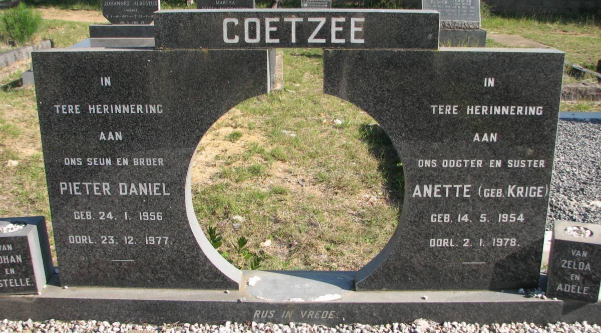 COETZEE Pieter Daniel 1956-1977 :: COETZEE Anette nee KRIGE 1954-1978