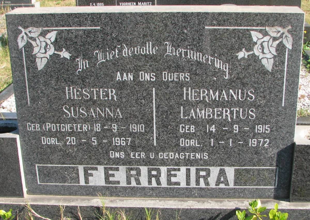 FERREIRA Hermanus Lambertus 1915-1972 &amp; Hester Susanna POTGIETER 1910-1967