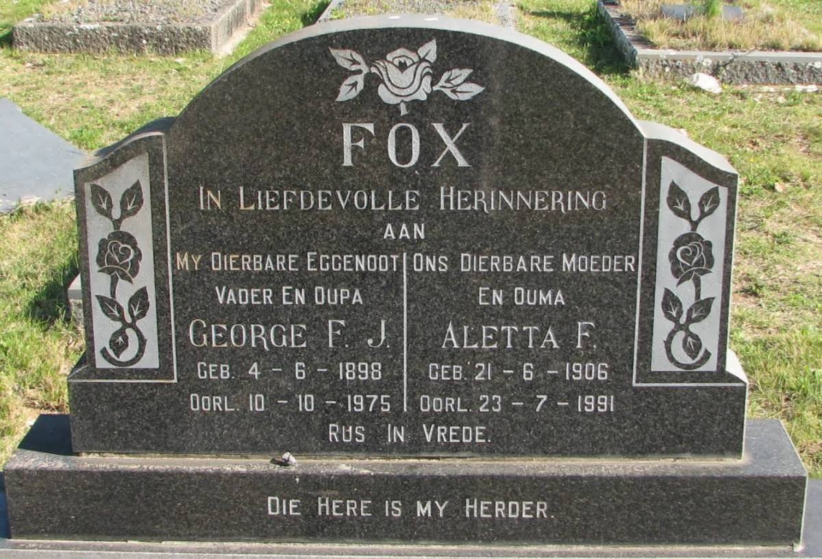 FOX George F.J. 1898-1975 &amp; Aletta F. 1906-1991