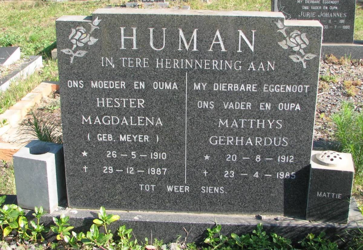 HUMAN Matthys Gerhardus 1912-1985 &amp; Hester Magdalena MEYER 1910-1987