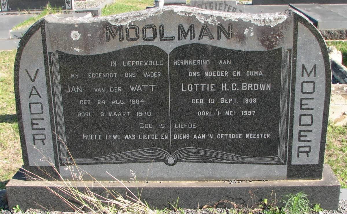 MOOLMAN Jan Van der Watt 1904-1970 &amp; Lottie H.C. BROWN 1908-1997