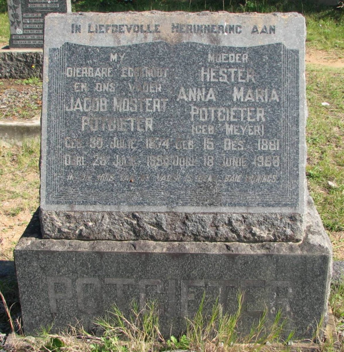 POTGIETER Jacob Mostert 18?4-1956 &amp; Hester Anna Maria MEYER 1881-1958