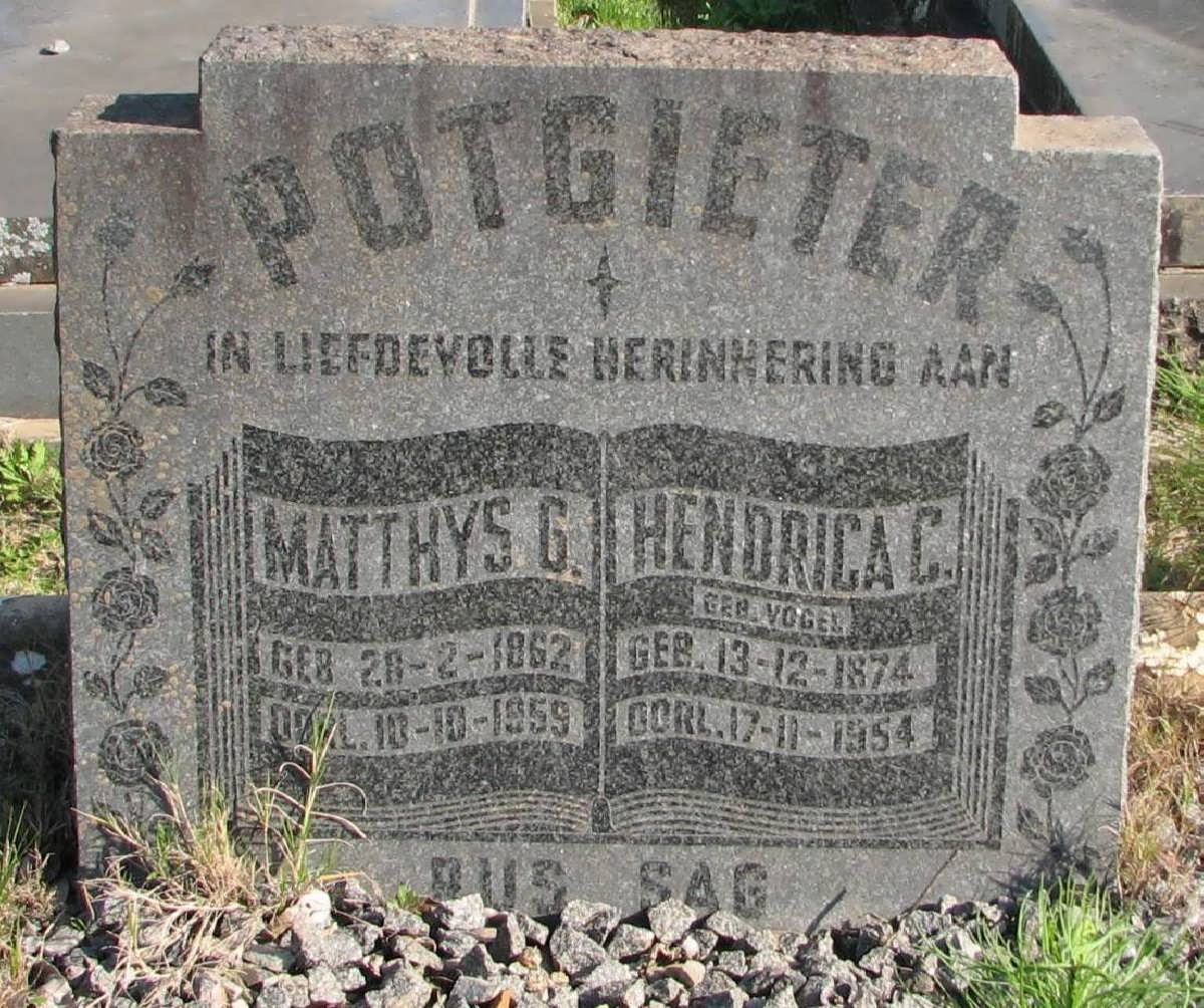 POTGIETER Matthys G. 1862-1959 &amp; Hendrica C. VOGEL 1874-1954