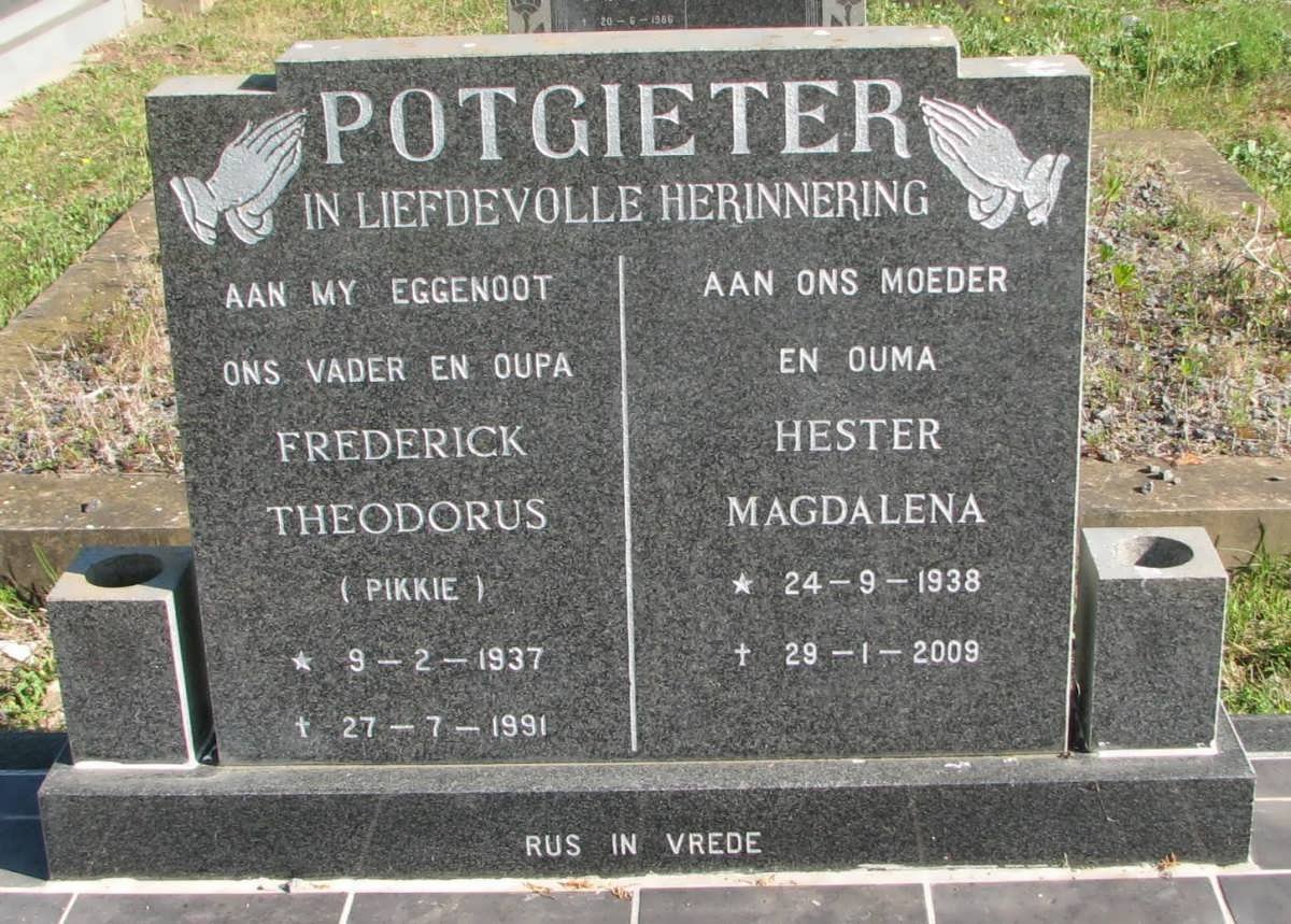POTGIETER Frederick Theodorus 1937-1991 &amp; Hester Magdalena 1938-2009