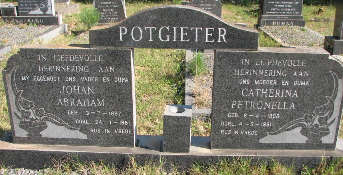POTGIETER Johan Abraham 1897-1981 &amp; Catherina Petronella 1908-1991