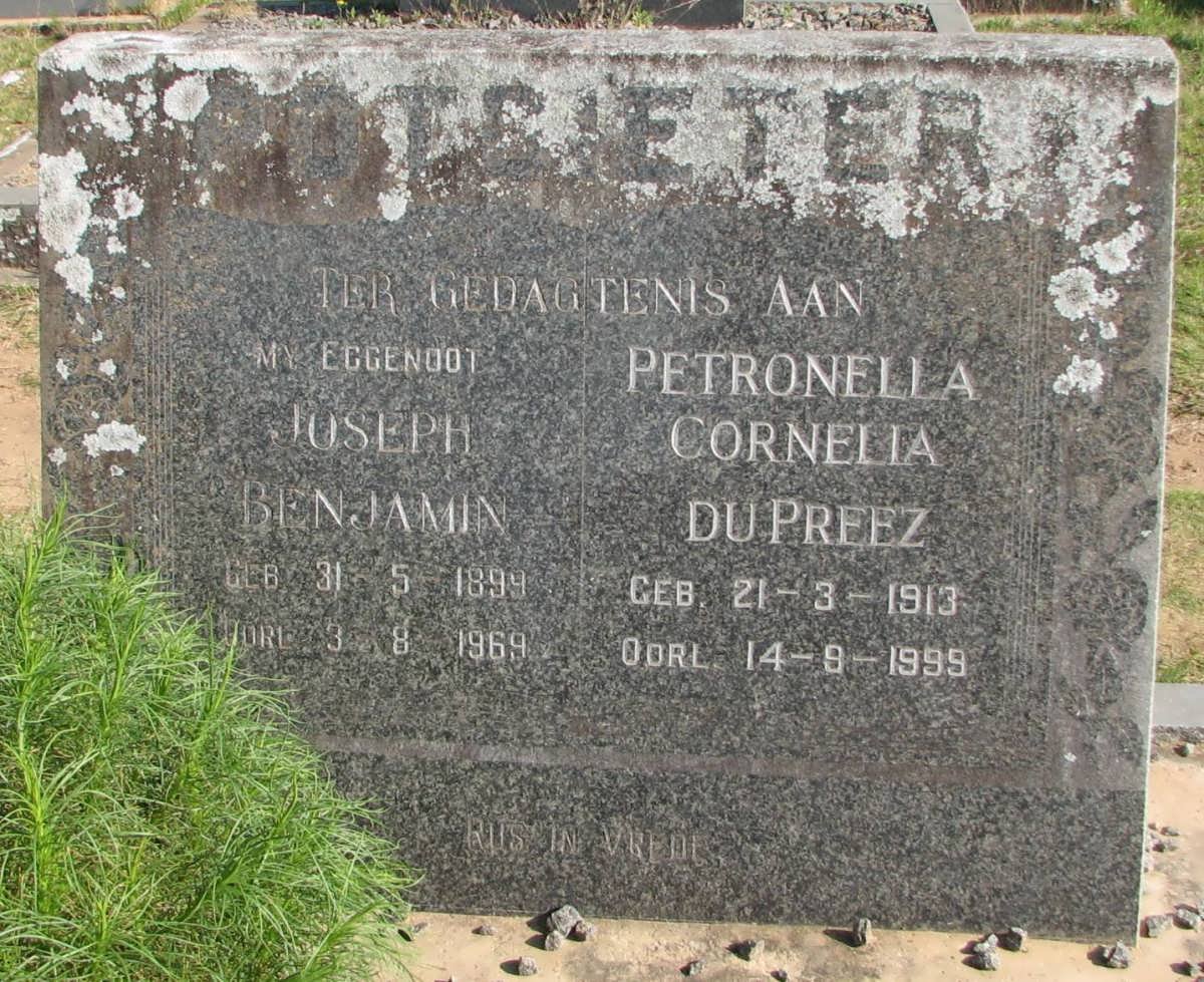 POTGIETER Joseph Benjamin 1899-1969 :: DU PREEZ Petronella Cornelia, du 1913-1999