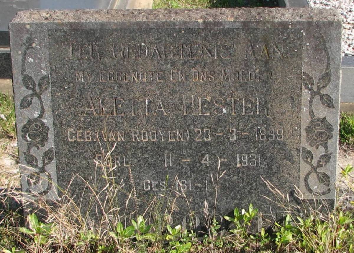 ? Aletta Hester nee VAN ROOYEN 1899-1931