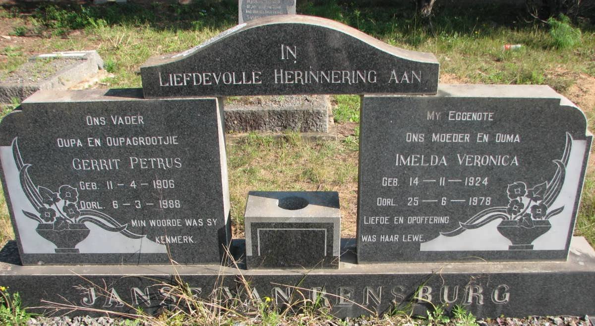 RENSBURG Gerrit Petrus, Janse van 1906-1988 &amp; Imelda Veronica 1924-1978