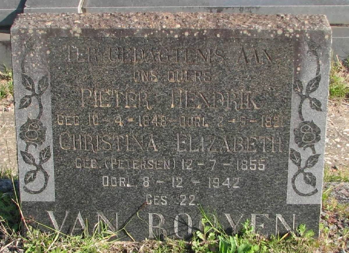 ROOYEN Pieter Hendrik, van 1848-1921 &amp; Christina Elizabeth PETERSEN 1855-1942