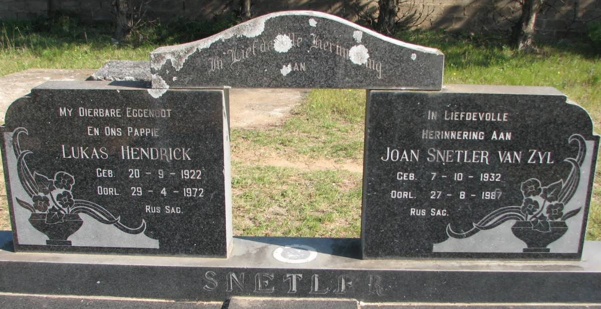 SNETLER Lukas Hendrick 1922-1972 &amp; Joan SNETLER VAN ZYL 1932-1987