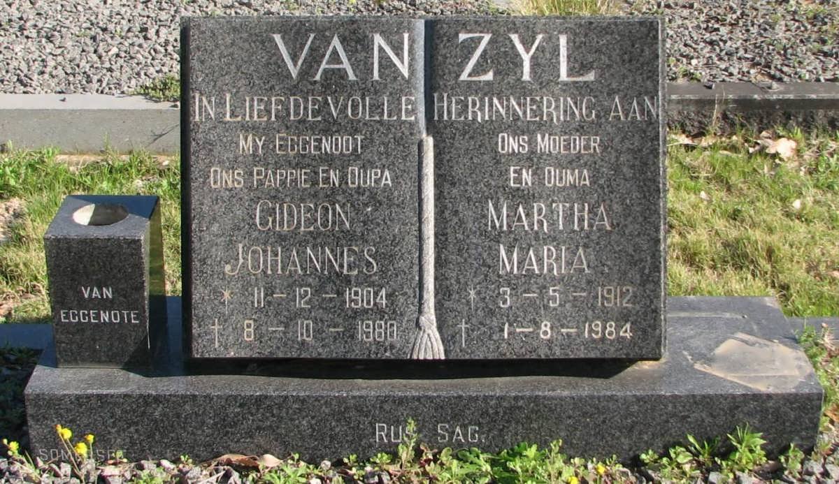 ZYL Gideon Johannes, van 1904-1980 &amp; Martha Maria 1912-1984