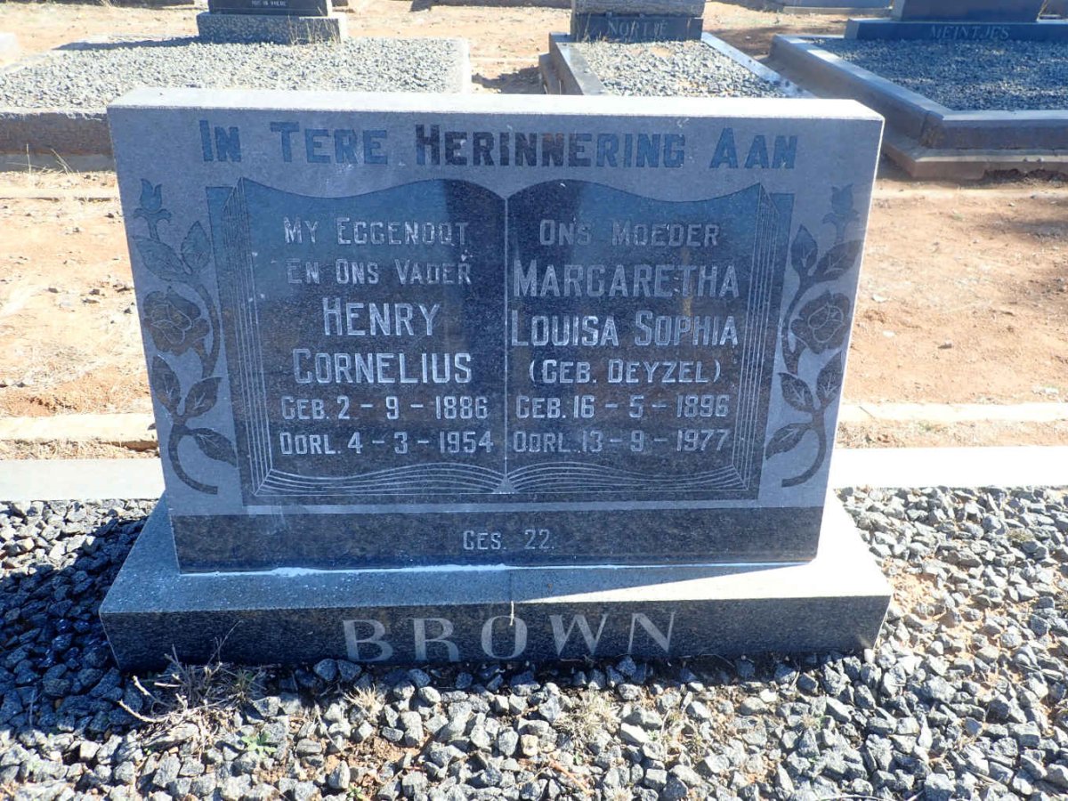 BROWN Henry Cornelius 1886-1954 &amp; Margaretha Louisa Sophia DEYZEL 1896-1977