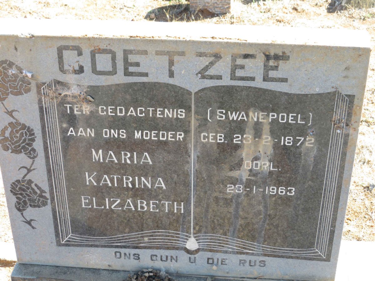 COETZEE Maria Katrina Elizabeth nee SWANEPOEL 1872-1963