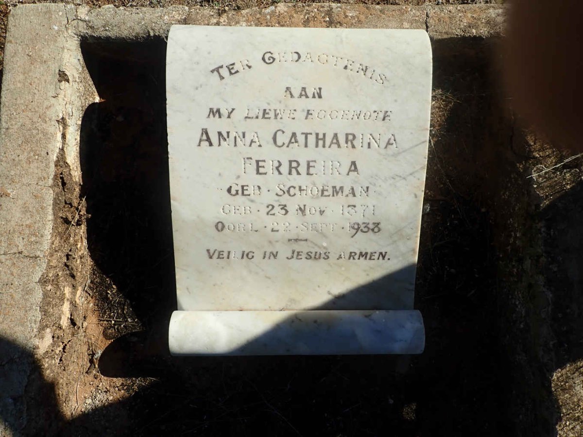 FERREIRA Anna Catharina nee SCHOEMAN 1871-1933
