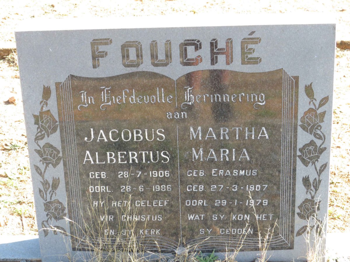 FOUCHE Jacobus Albertus 1906-1986 &amp; Martha Maria ERASMUS 1907-1979