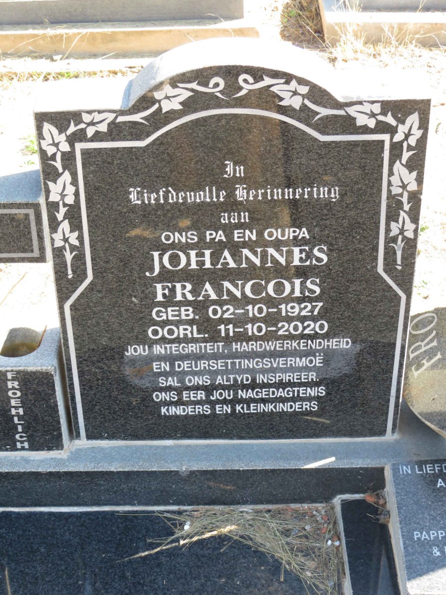FROEHLICH Johannes Francois 1927-2020 &amp; Margaret 1928-2009 :: PHILPS Hettie nee FROEHLICH 1960-2013