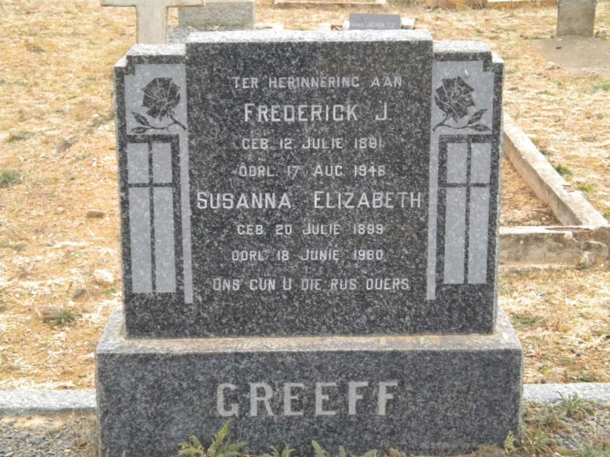 GREEFF Frederick J. 1891-1948 &amp; Susanna Elizabeth 1899-1980