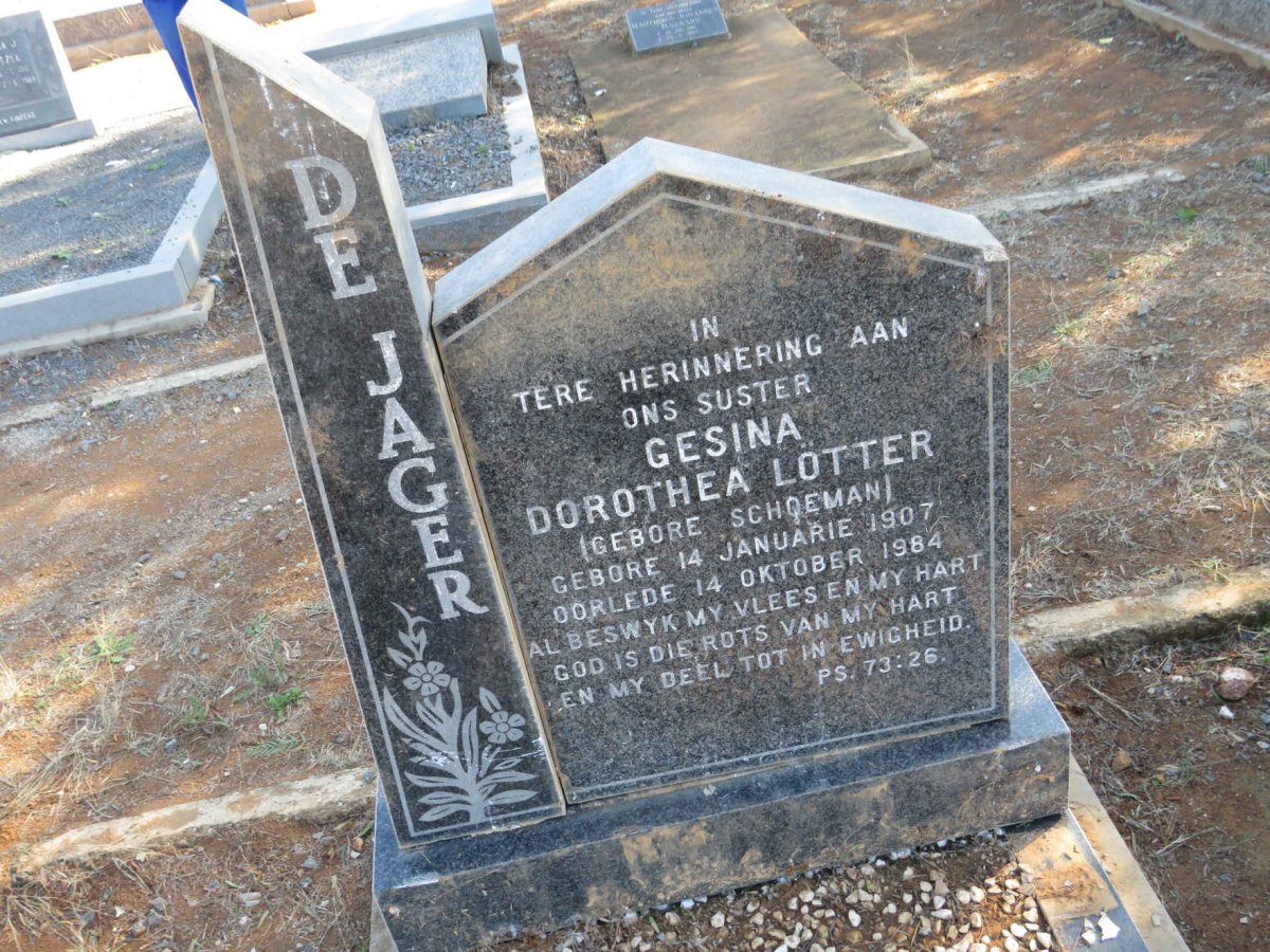 JAGER Gesina Dorothea, de voorheen LOTTER nee SCHOEMAN 1907-1987