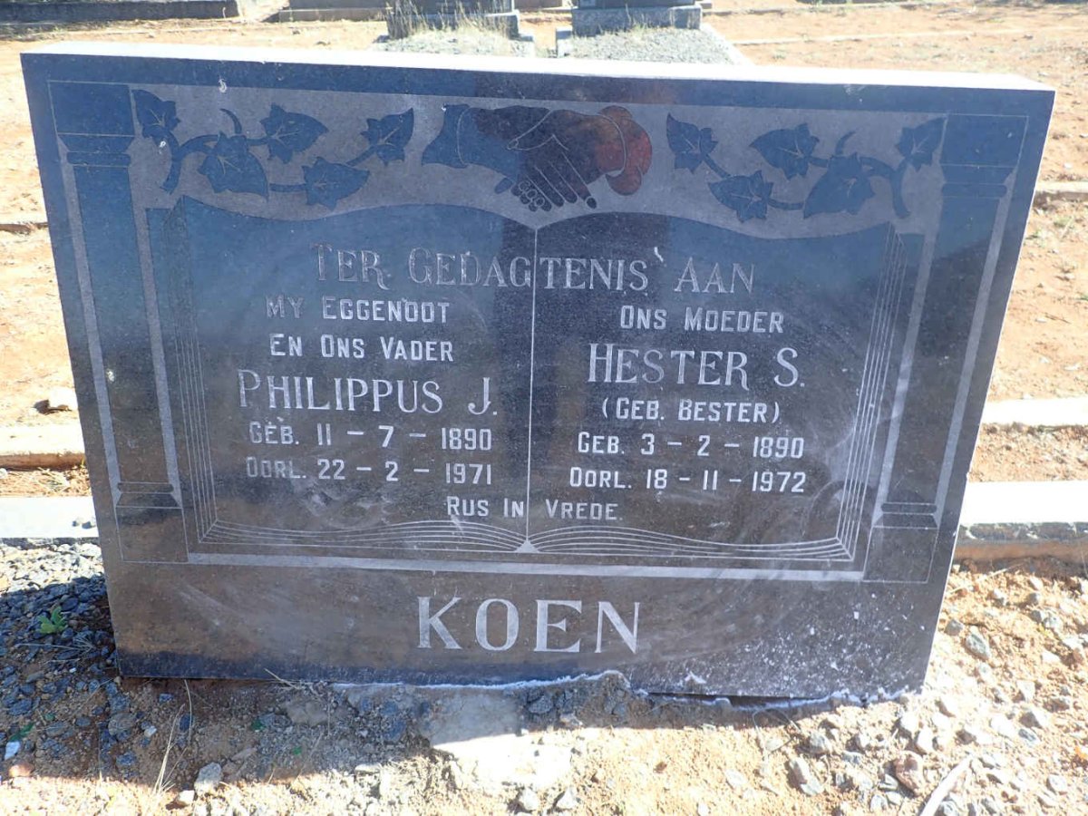 KOEN Philippus J. 1890-1971 &amp; Hester S. BESTER 1890-1972