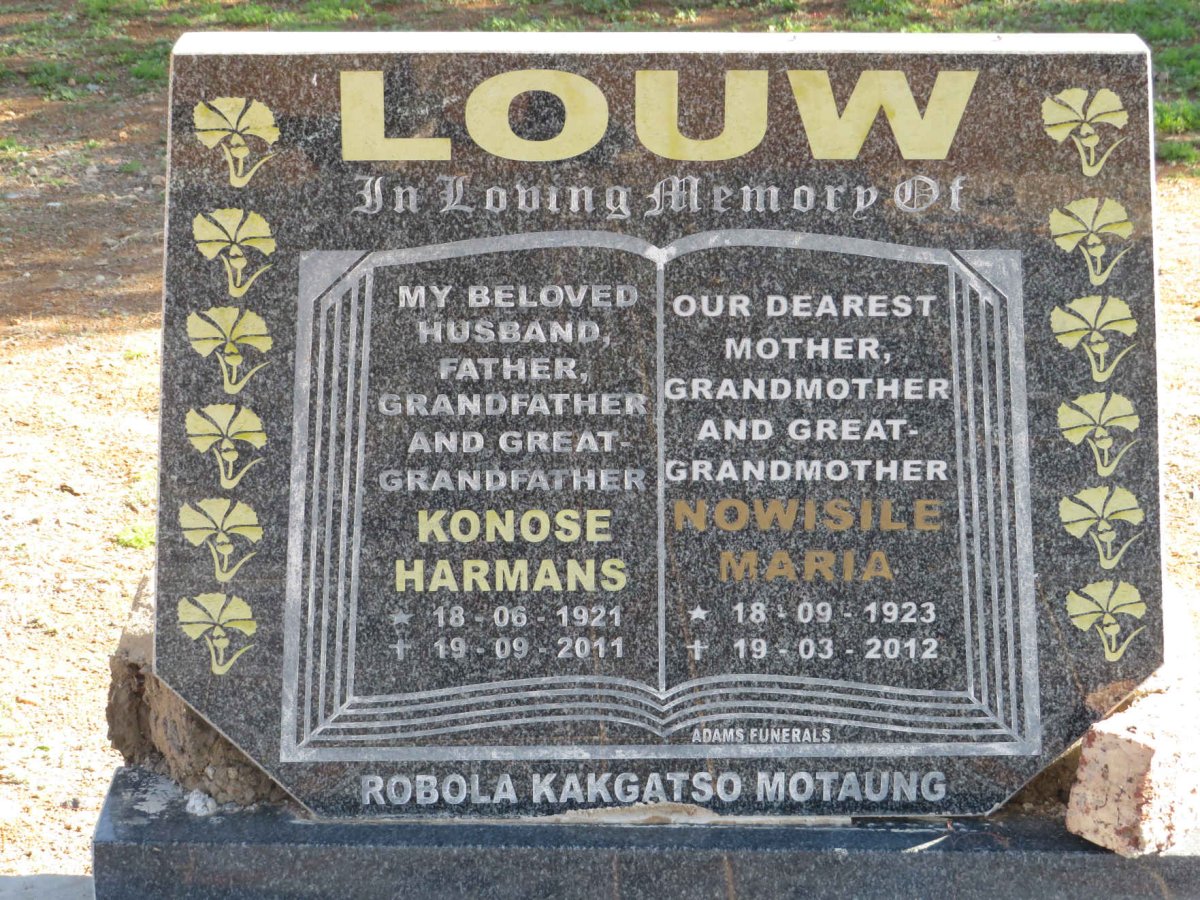 LOUW Konose Harmans 1921-2011 &amp; Mowisile Maria 1923-2012