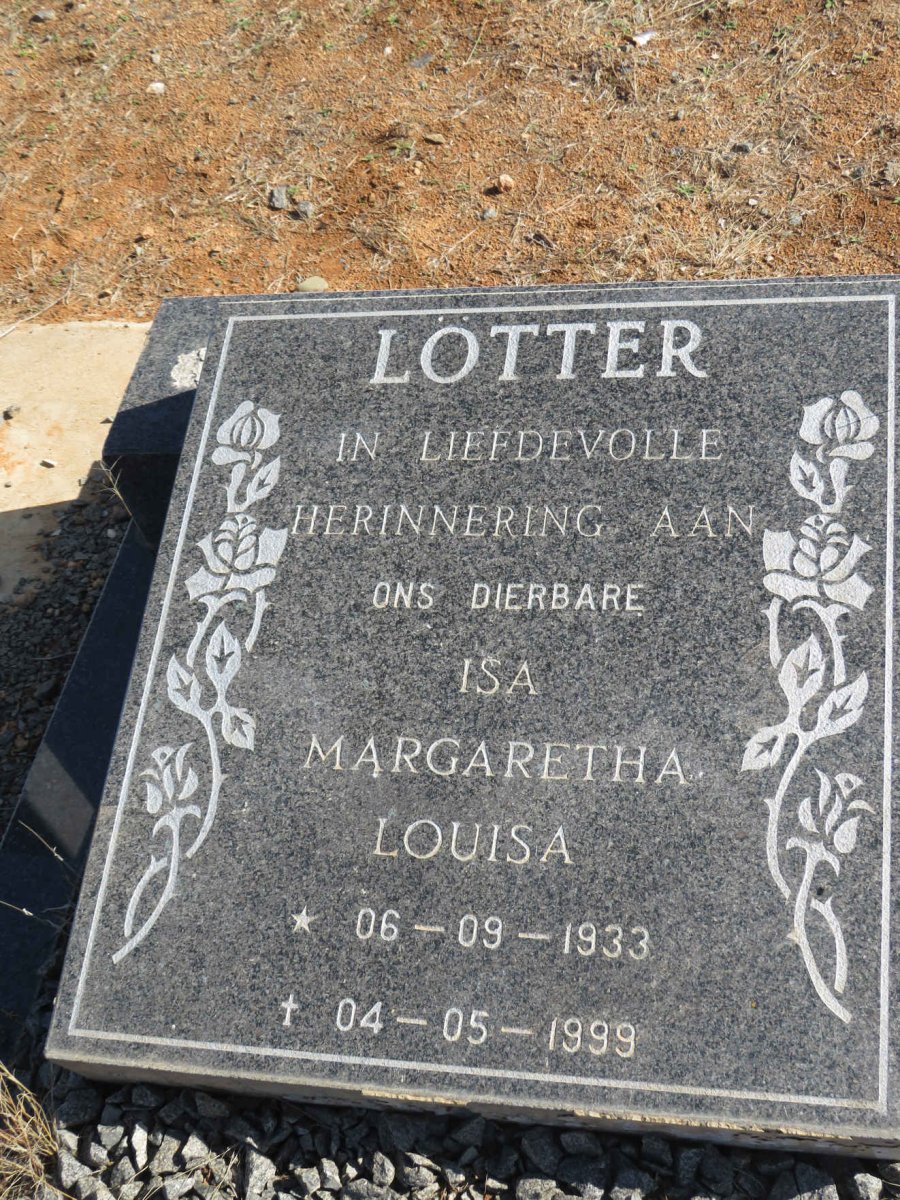 LOTTER Pieter Jacobus 1934-2002 &amp; Isa Margaretha Louisa 1933-1999