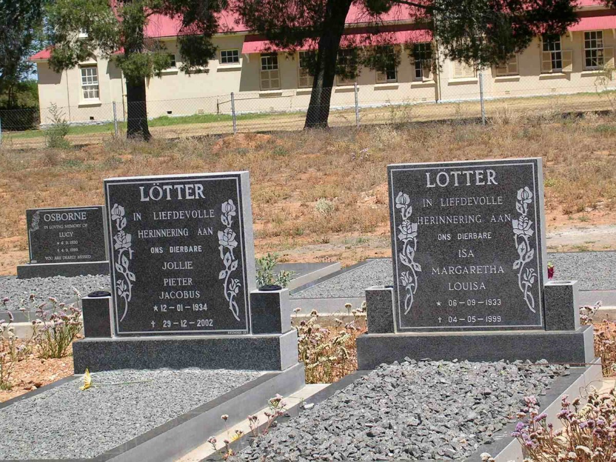 LÖTTER Jollie Pieter Jacobus 1934-2002 &amp; Isa Margaretha Louisa 1933-1999