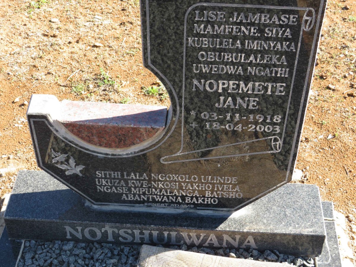 NOTSHULWANA Nopomete Jane 1918-2003