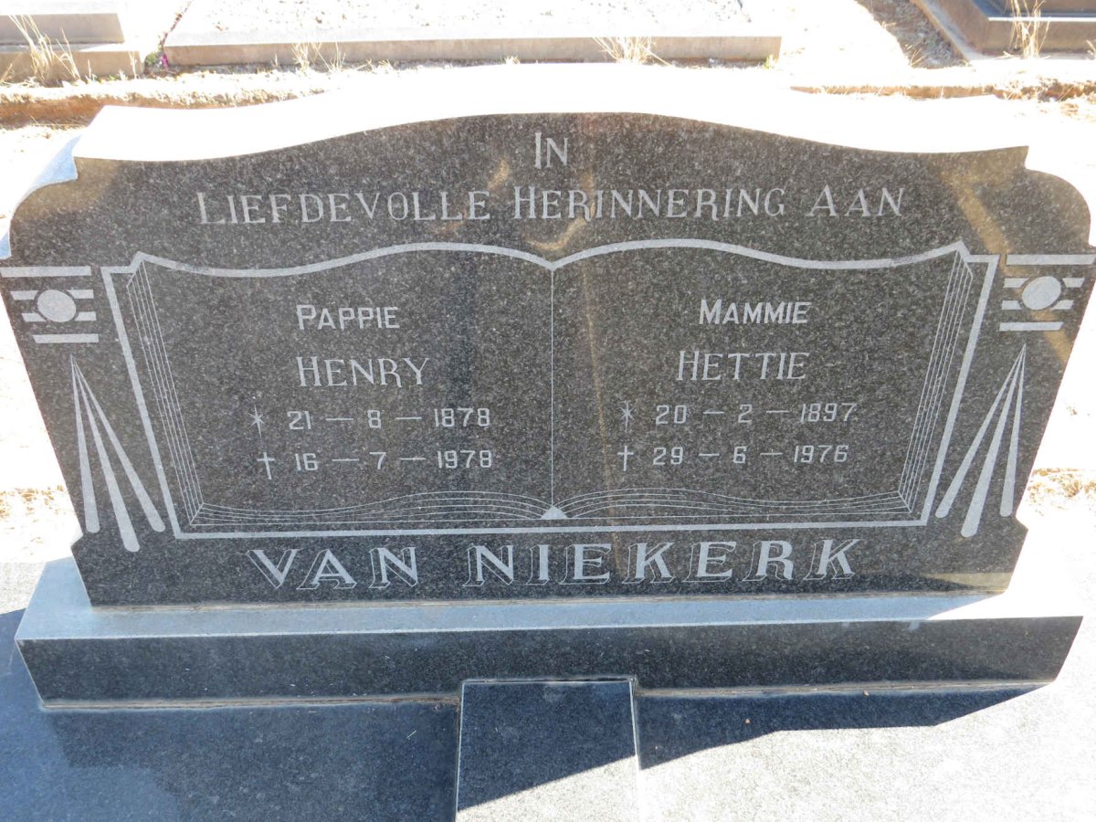 NIEKERK Henry, van 1878-1978 Hettie 1897-1976