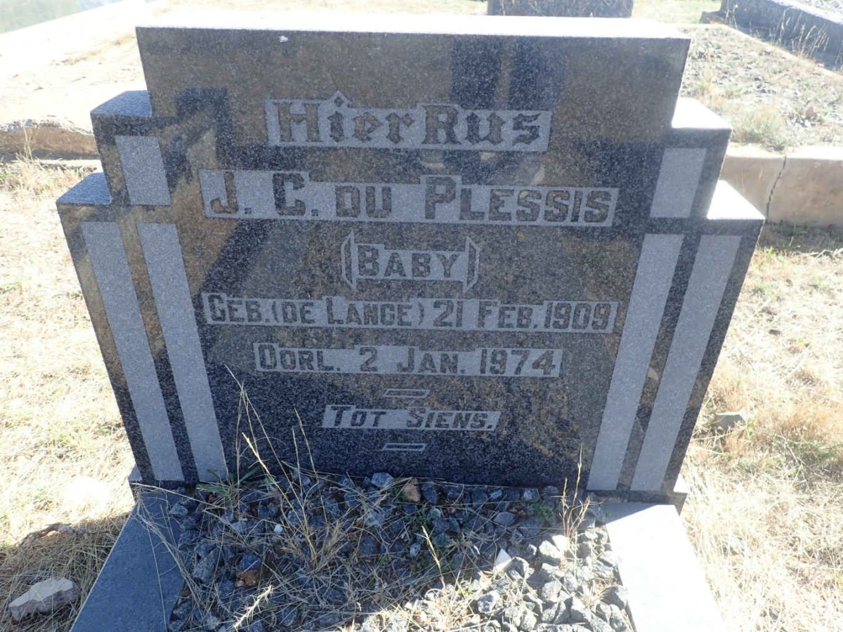 PLESSIS J.C., du nee DE LANGE 1909-1974