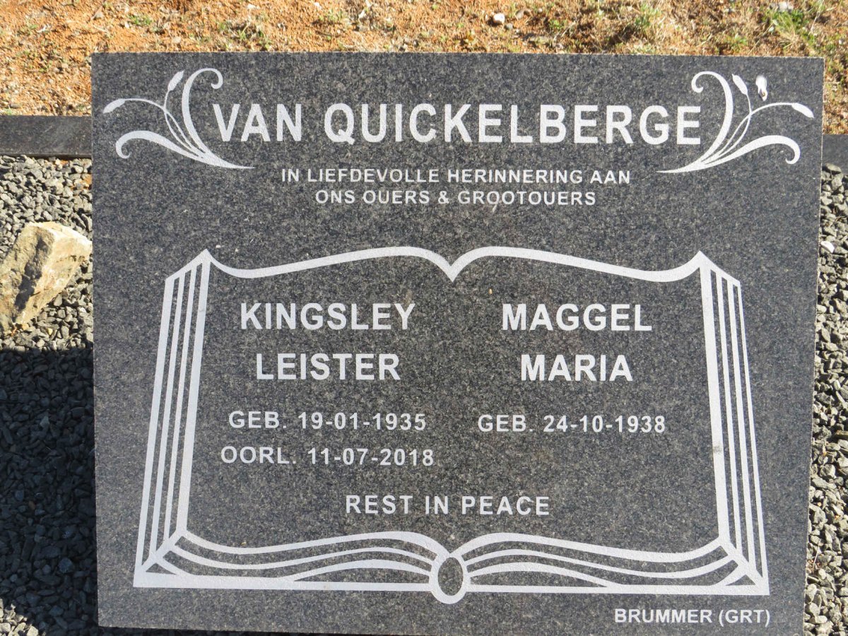 QUICKELBERGE Kingsley Leister, van 1935-2018 &amp; Maggel Maria 1938-