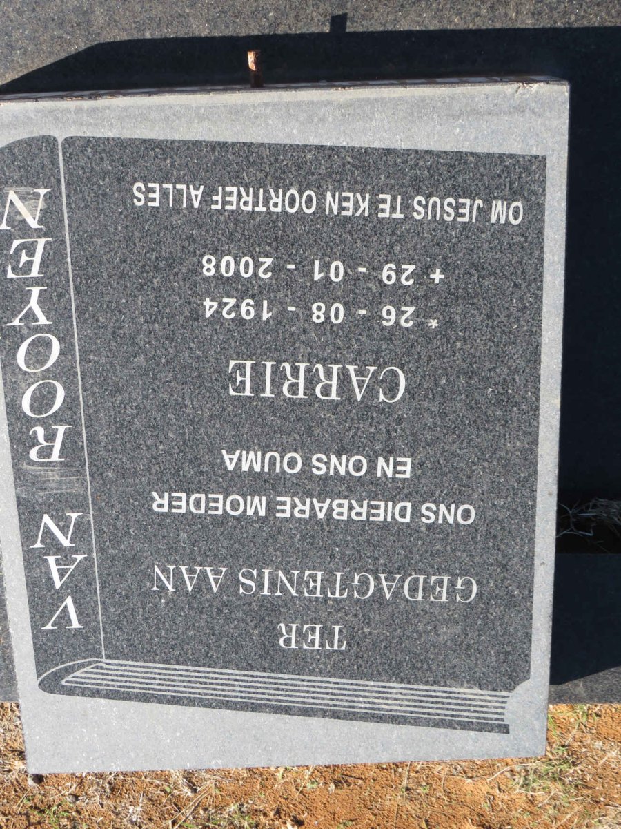 ROOYEN Willem P.L., van 1919-1984 &amp; Carrie 1924-2008