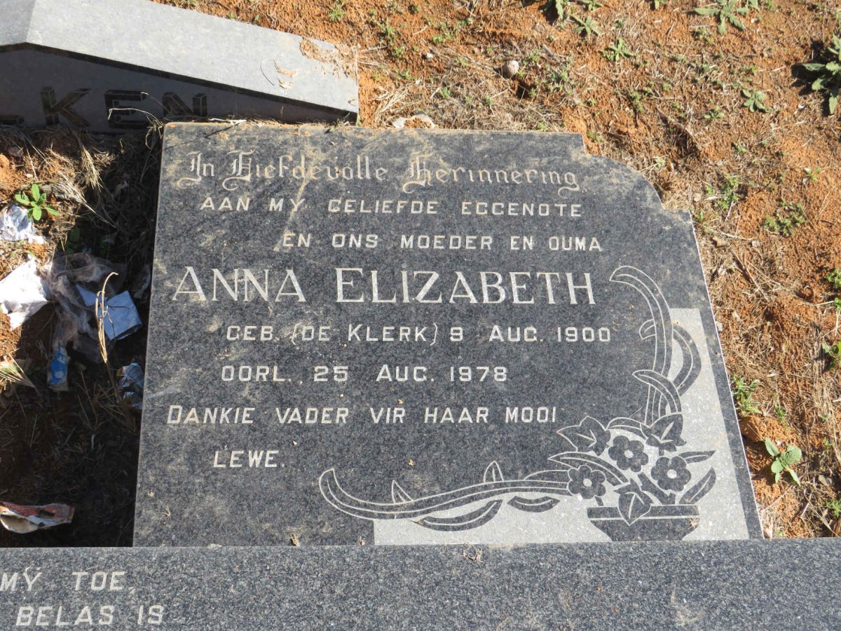 WILKEN Johannes Willem 1900-1987 &amp; Anna Elizabeth DE KLERK 1900-1978