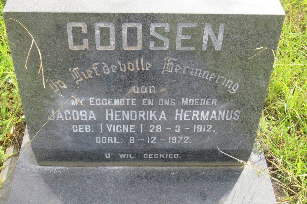 GOOSEN Jacoba Hendrika Hermanus nee VIGNE 1912-1972