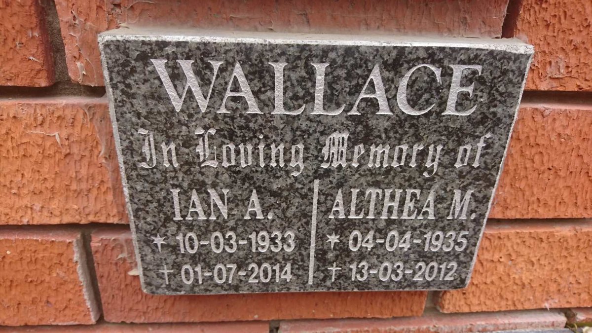 WALLACE Ian A. 1933-2014 &amp; Althea M. 1935-2012