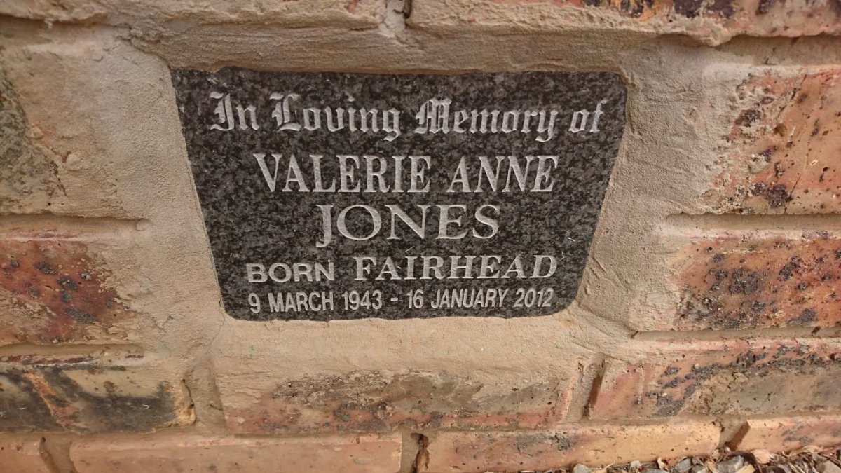 JONES Valerie Anne nee FAIRHEAD 1943-2012