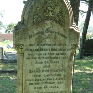 BROTHERTON Richard Henry -1921 &amp; Sarah LANDLESS -1927