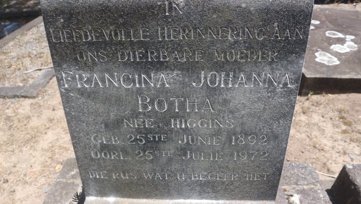 BOTHA Francina Johanna nee HIGGINS 1892-1972