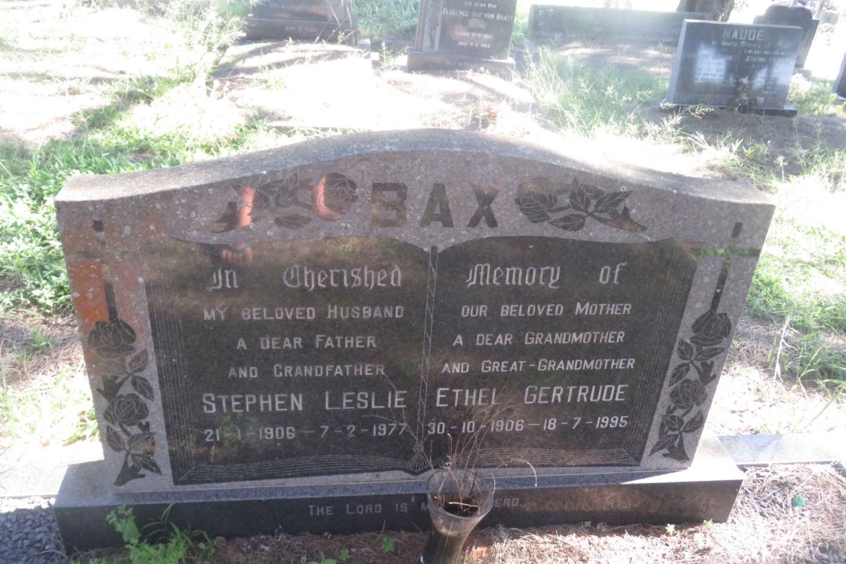 BAX Stephen Leslie 1906-1977 &amp; Ethel Gertrude 1906-1995